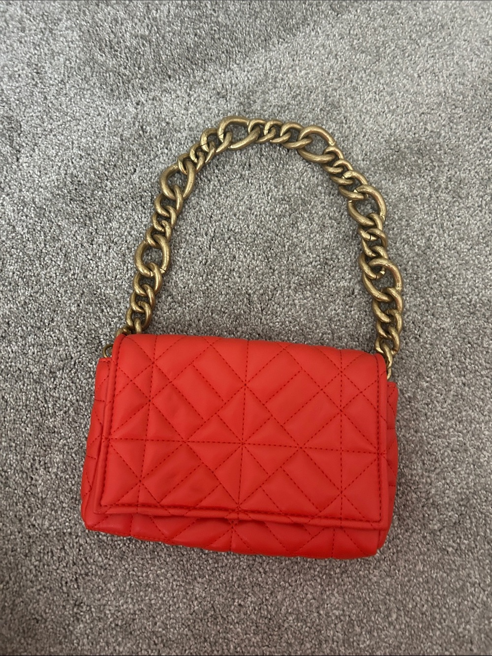 Zara Quilted Red Mini Bag with Gold Chain Handle